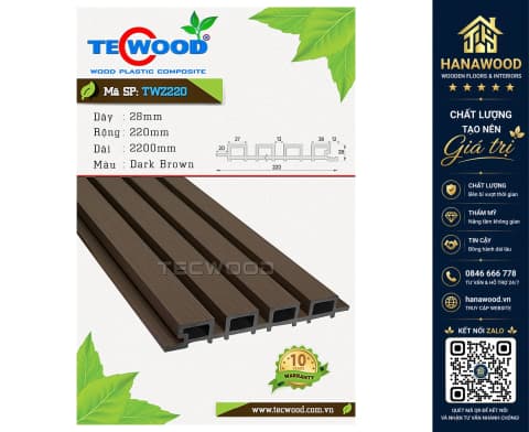 Lam Sóng Gỗ Nhựa Ngoài Trời Tecwood TWZ220 Dark Brown