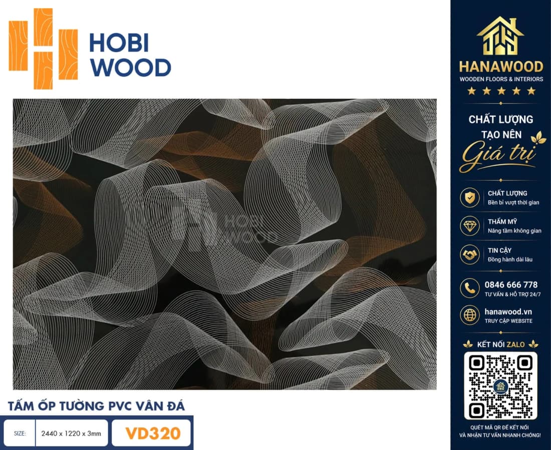 Tấm Nhựa Ốp Tường PVC Giả Đá Hobi Wood VD320 Dày 3.0mm
