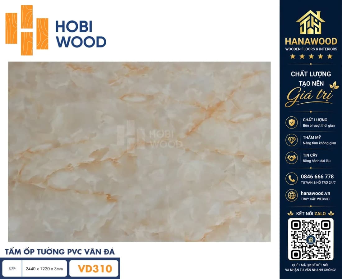Tấm Nhựa Ốp Tường PVC Giả Đá Hobi Wood VD310 Dày 3.0mm