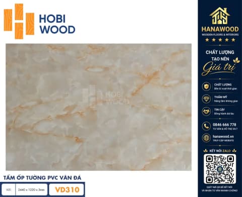 Tấm Nhựa Ốp Tường PVC Giả Đá Hobi Wood VD310 Dày 3.0mm