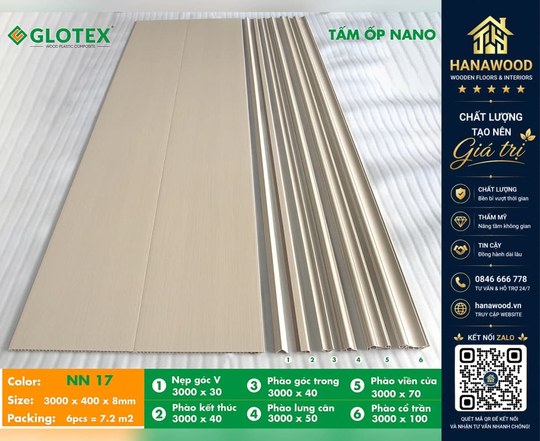 Ốp Tường Ốp Trần Nano Nhựa Giả Gỗ Glotex NN17