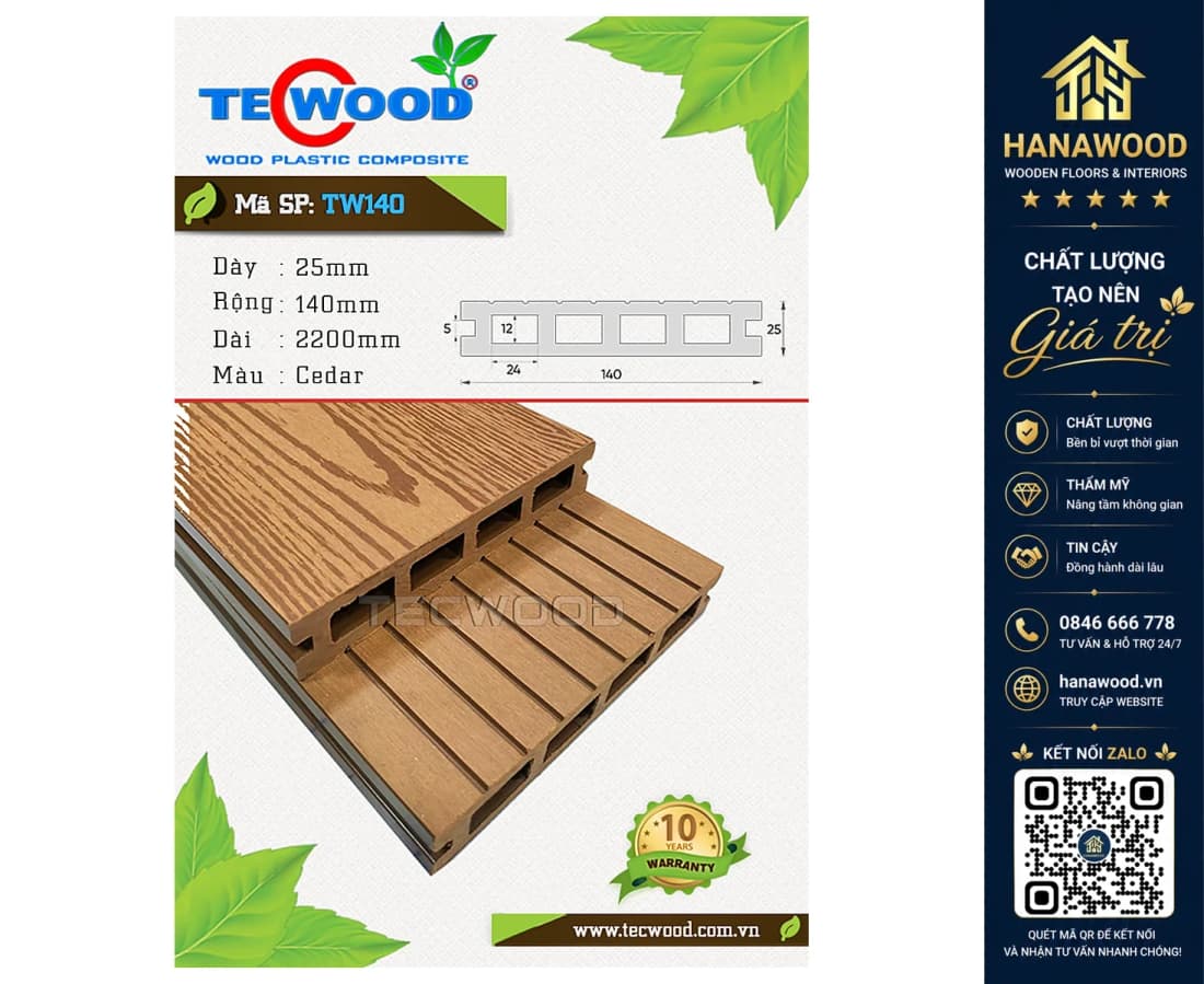 Sàn Hồ Bơi Ngoài Trời 4 Lỗ Vuông Tecwood TW140 Cedar