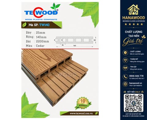 Sàn Hồ Bơi Ngoài Trời 4 Lỗ Vuông Tecwood TW140 Cedar