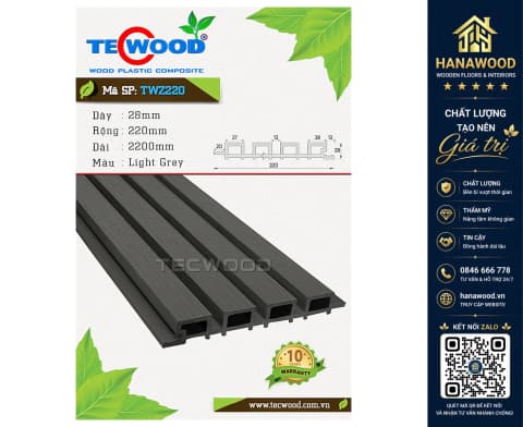 Lam Sóng Gỗ Nhựa Ngoài Trời Tecwood TWZ220 Light Grey