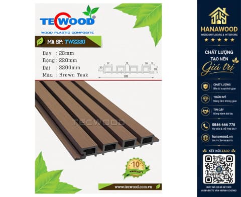 Lam Sóng Gỗ Nhựa Ngoài Trời Tecwood TWZ220 Brown Teak