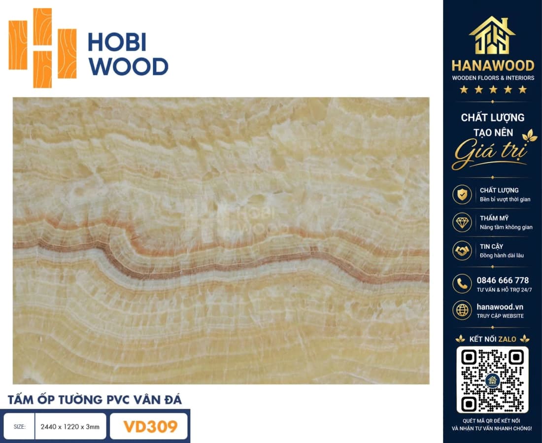 Ốp Tường PVC Giả Đá Hobi Wood VD309 Dày 3.0mm