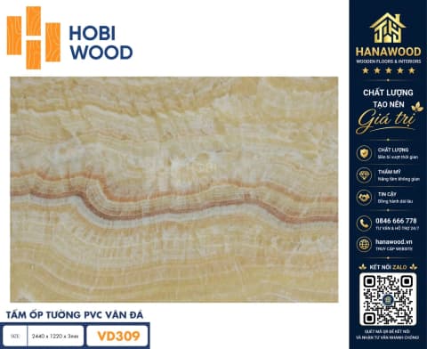 Ốp Tường PVC Giả Đá Hobi Wood VD309 Dày 3.0mm