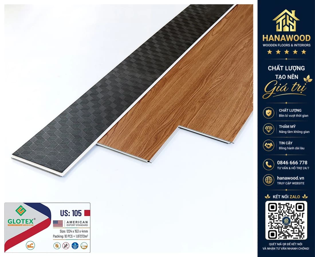 Sàn Nhựa Vinyl Hèm Khóa Giả Gỗ Glotex US105