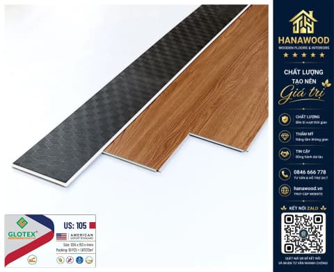 Sàn Nhựa Vinyl Hèm Khóa Giả Gỗ Glotex US105