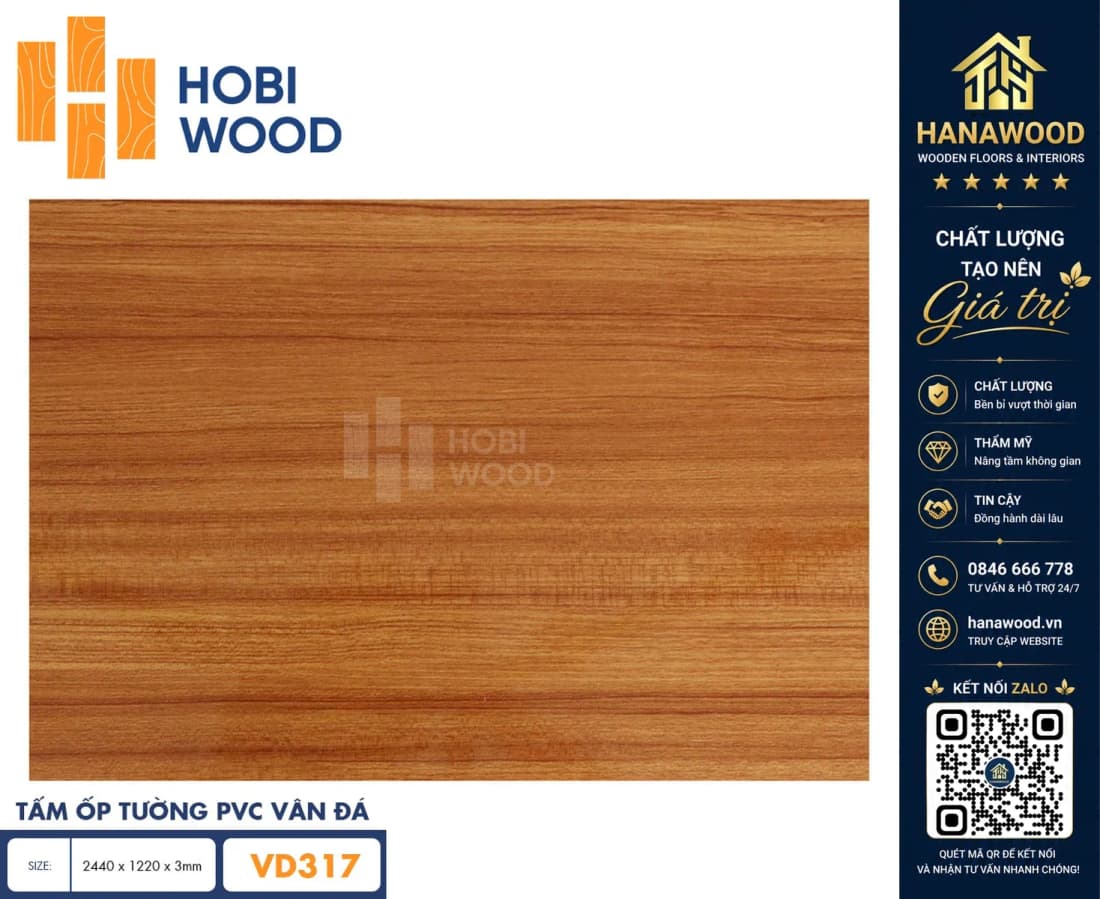 Tấm Nhựa Ốp Tường PVC Giả Đá Hobi Wood VD317 Dày 3.0mm
