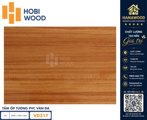 Tấm Nhựa Ốp Tường PVC Giả Đá Hobi Wood VD317 Dày 3.0mm