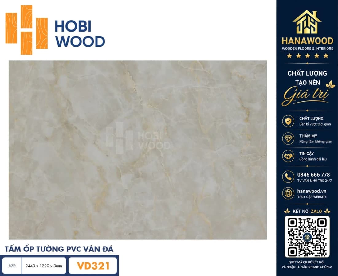 Tấm Nhựa Ốp Tường PVC Giả Đá Hobi Wood VD321 Dày 3.0mm