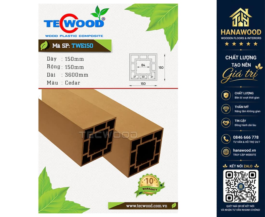 Lam Trụ Pergola Gỗ Nhựa Ngoài Trời Tecwood TWE150 Cedar