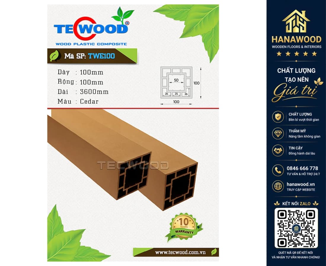 Lam Trụ Pergola Gỗ Nhựa Ngoài Trời Tecwood TWE100 Cedar