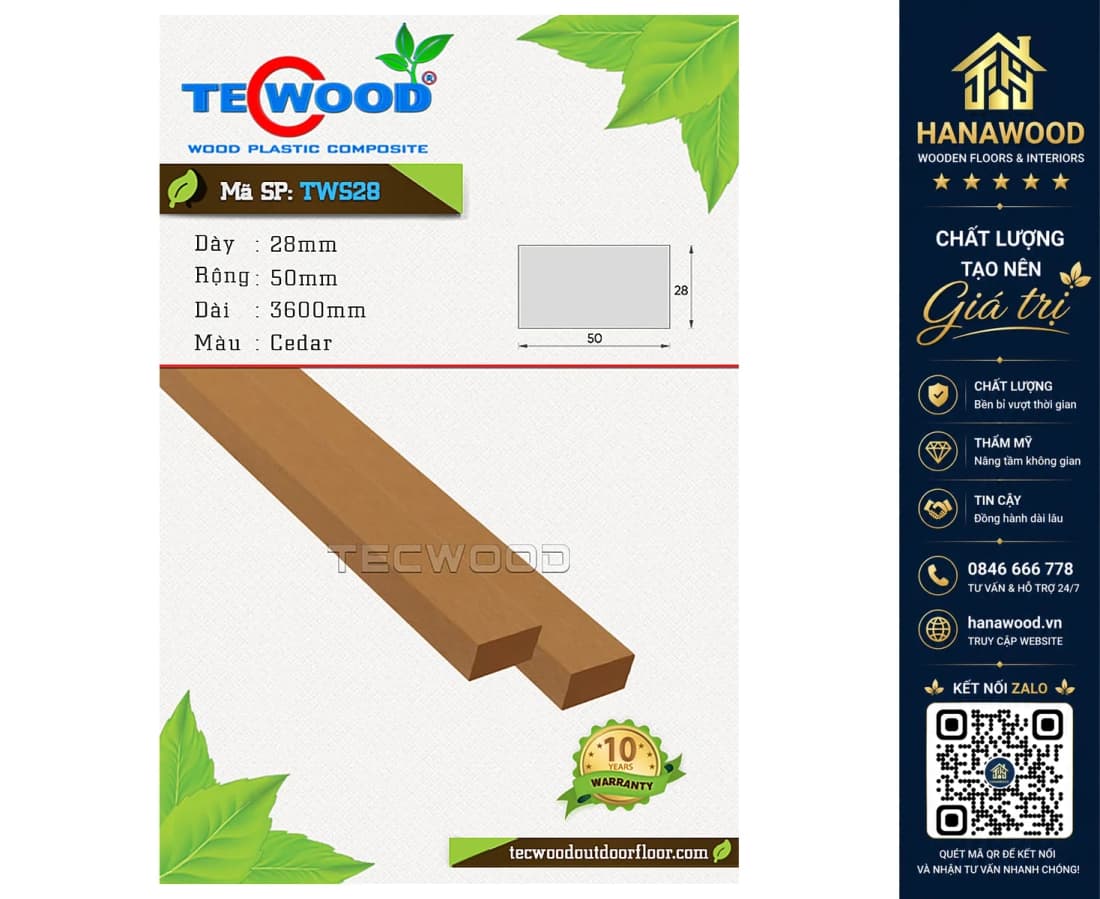 Thanh Lam Hộp Gỗ Nhựa Ngoài Trời TecWood TWS28 Cedar