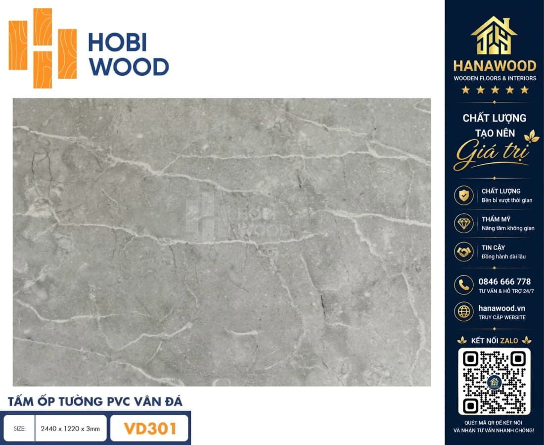 Ốp Tường PVC Giả Đá Hobi Wood VD301 Dày 3.0mm