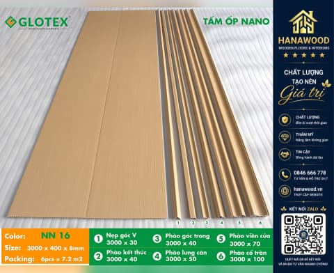 Ốp Tường Ốp Trần Nano Nhựa Giả Gỗ Glotex NN16