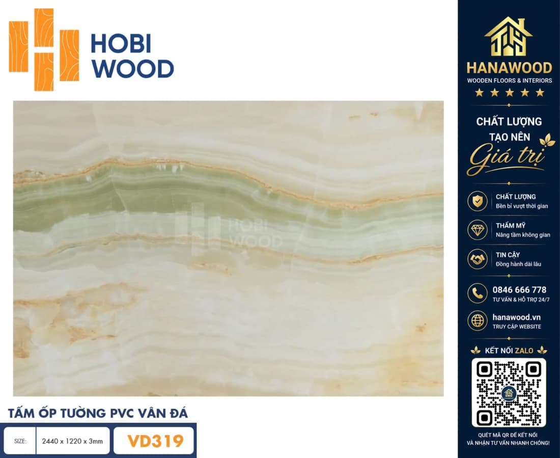 Tấm Nhựa Ốp Tường PVC Giả Đá Hobi Wood VD319 Dày 3.0mm