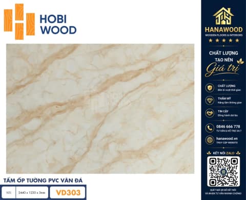 Ốp Tường PVC Giả Đá Hobi Wood VD303 Dày 3.0mm