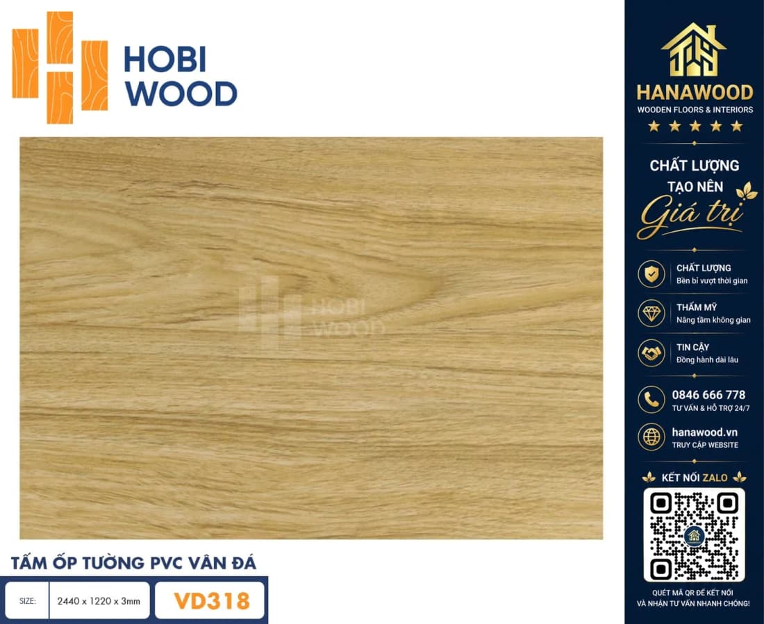 Tấm Nhựa Ốp Tường PVC Giả Đá Hobi Wood VD318 Dày 3.0mm