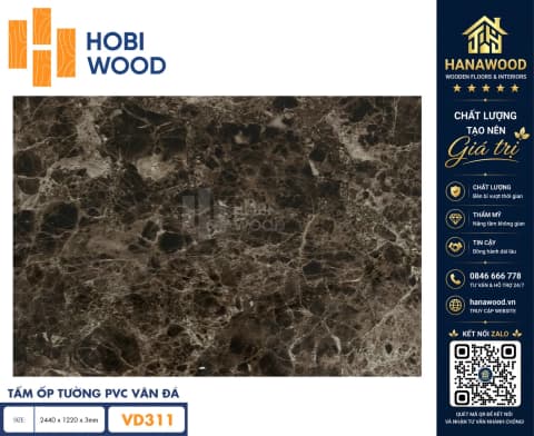 Tấm Nhựa Ốp Tường PVC Giả Đá Hobi Wood VD311 Dày 3.0mm