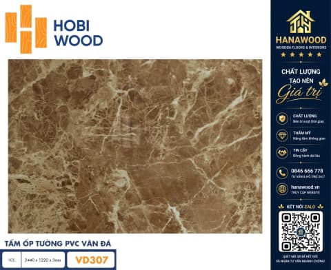 Ốp Tường PVC Giả Đá Hobi Wood VD307 Dày 3.0mm