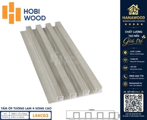 Tấm Nhựa Ốp Tường Lam Sóng Hobi Wood LS4C 03 - Lam 4 Sóng Cao