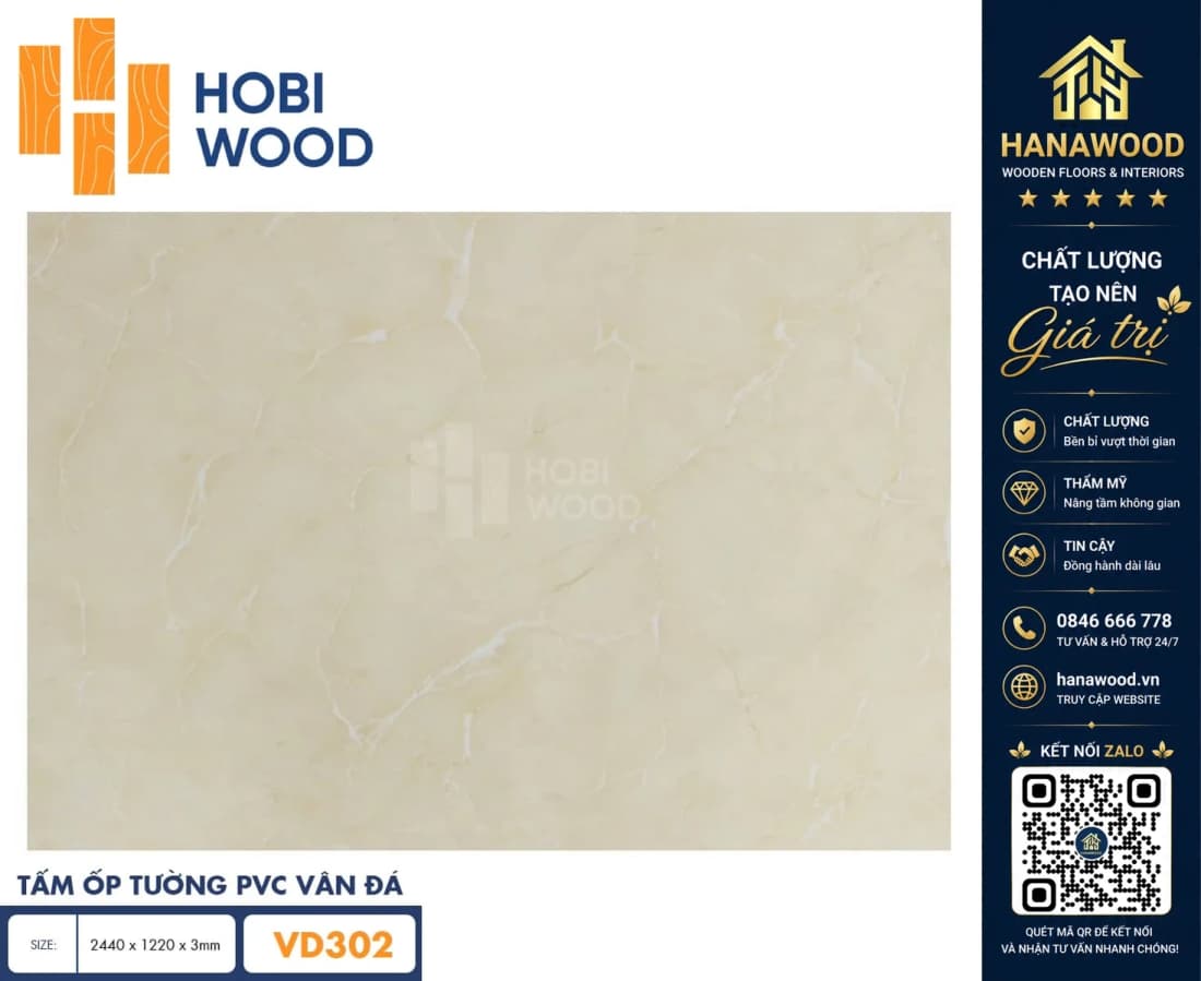 Ốp Tường PVC Giả Đá Hobi Wood VD302 Dày 3.0mm