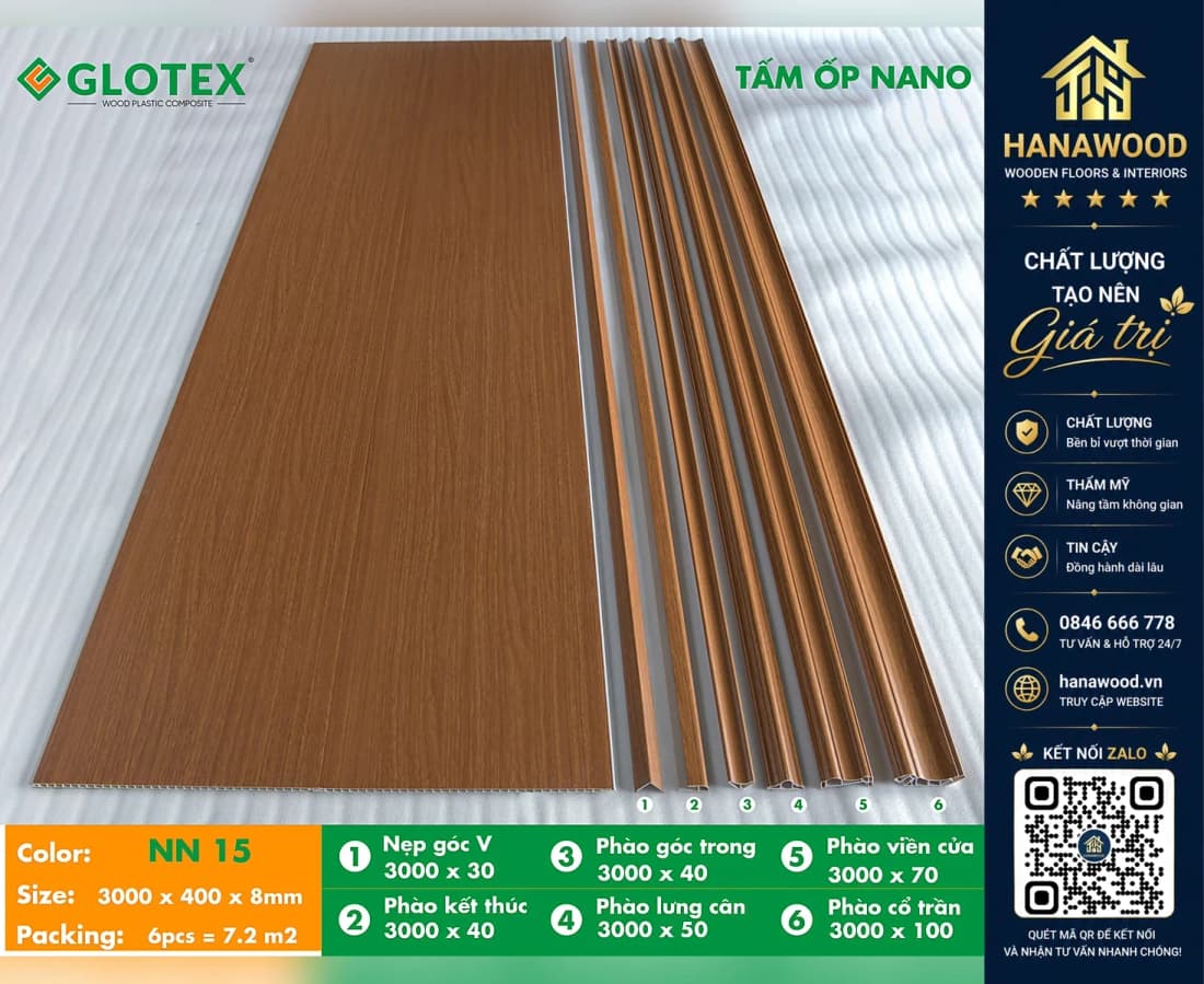 Ốp Tường Ốp Trần Nano Nhựa Giả Gỗ Glotex NN15