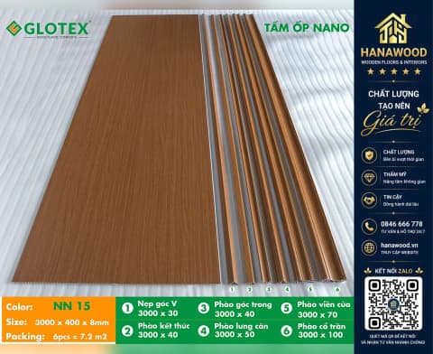 Ốp Tường Ốp Trần Nano Nhựa Giả Gỗ Glotex NN15