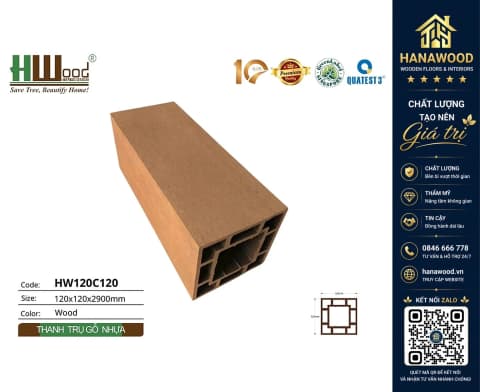 Lam Trụ Pergola Giàn Hoa Gỗ Nhựa Hwood HW120C120 Wood