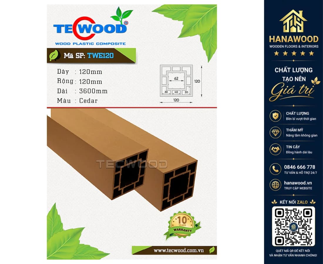 Lam Trụ Pergola Ngoài Trời Tecwood TWE120 Cedar