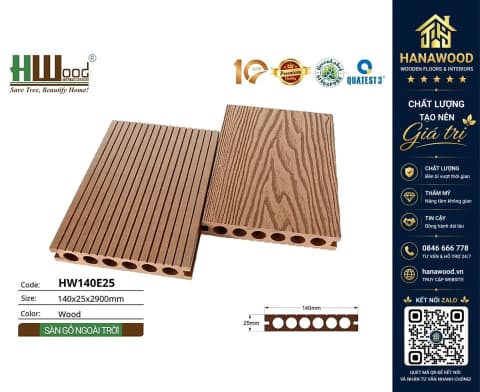 Hình ảnh Sàn Ban Công Ngoài Trời Lỗ Tròn Hwood HW140E25 Wood