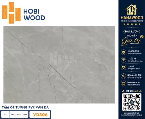 Ốp Tường PVC Giả Đá Hobi Wood VD306 Dày 3.0mm