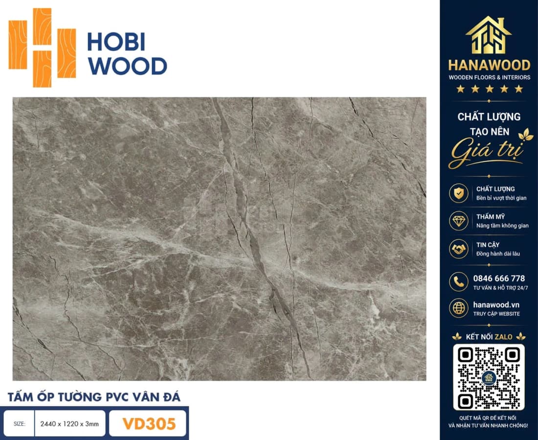 Ốp Tường PVC Giả Đá Hobi Wood VD305 Dày 3.0mm