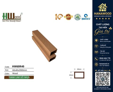 Thanh Lam Hộp Gỗ Nhựa Ngoài Trời Hwood HW60R40 Wood