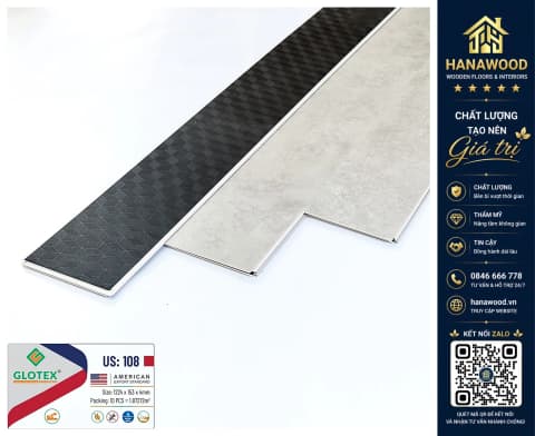 Sàn Nhựa Hèm Khóa Giả Bê Tông Glotex US108 Đế Cao Su