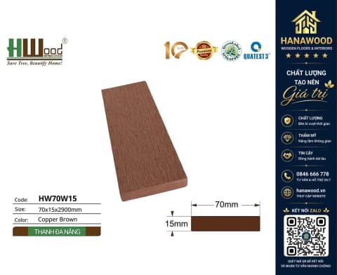 Thanh Lam Đa Năng Gỗ Nhựa Ngoài Trời Hwood HW70W15 Copper Brown