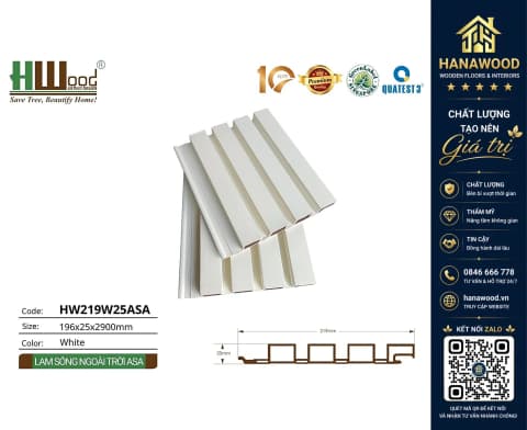Tấm Lam Sóng Gỗ Nhựa Ngoài Trời ASA Hwood HW219W25ASA White
