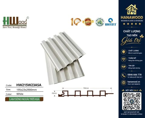 Tấm Lam Sóng Gỗ Nhựa Ngoài Trời ASA Hwood HW215W23ASA White