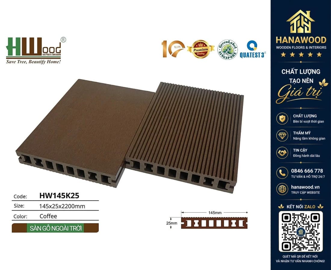 Hình ảnh Sàn Gỗ Nhựa Ngoài Trời Hwood HW145K25 Coffee