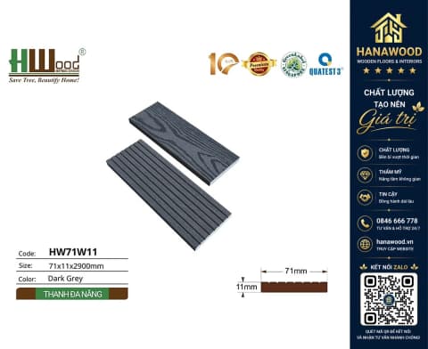 Thanh Lam Đa Năng Gỗ Nhựa Ngoài Trời Hwood HW71W11 Dark Grey