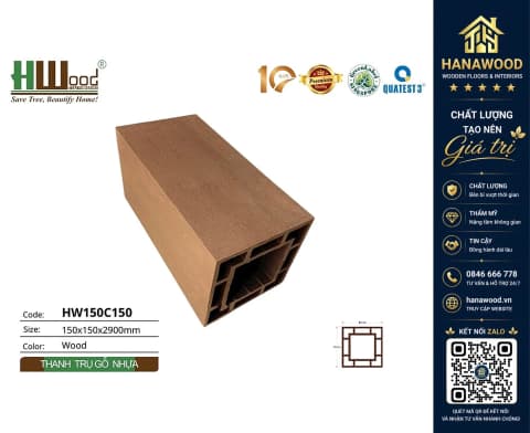 Lam Trụ Pergola Giàn Hoa Gỗ Nhựa Hwood HW150C150 Wood
