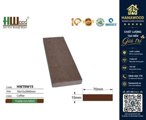 Thanh Lam Đa Năng Gỗ Nhựa Ngoài Trời Hwood HW70W15 Coffee