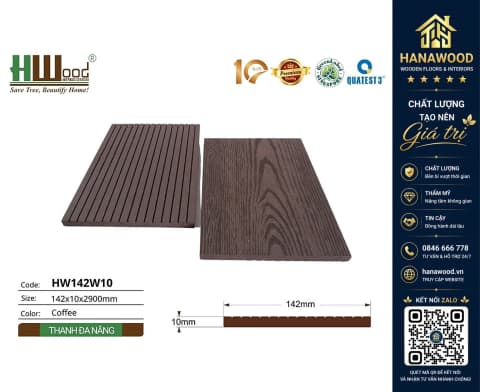 Thanh Lam Đa Năng Gỗ Nhựa Hwood HW142W10 Coffee