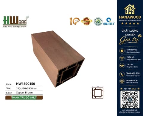 Lam Trụ Pergola Gỗ Nhựa Hwood HW150C150 Copper Brown