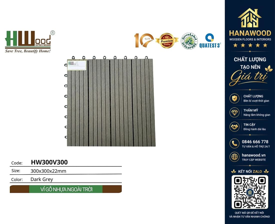 Vỉ Gỗ Nhựa Ngoài Trời Hwood HW300V300 Dark Grey