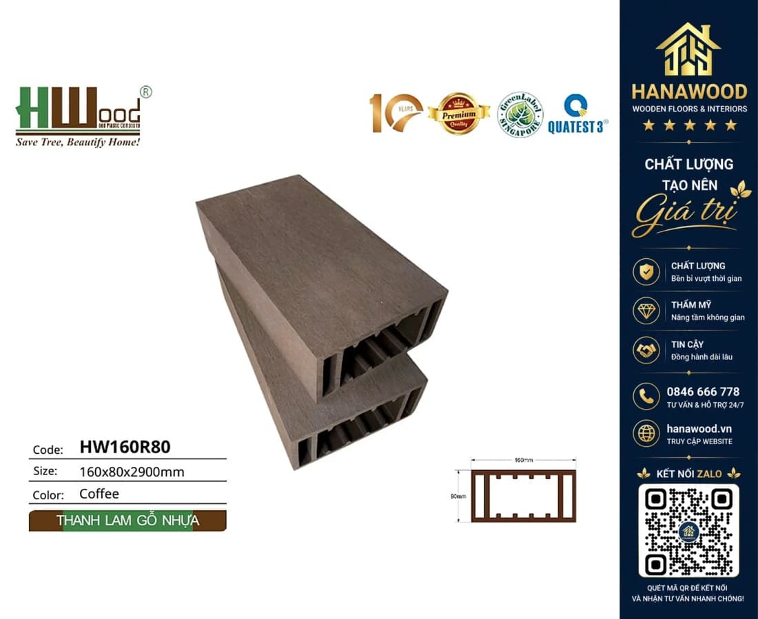 Thanh Lam Hộp Gỗ Nhựa Ngoài Trời Hwood HW160R80 Coffee