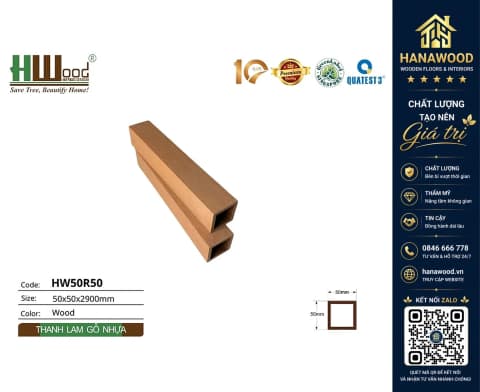 Thanh Lam Che Nắng Gỗ Nhựa Ngoài Trời Hwood HW50R50 Wood