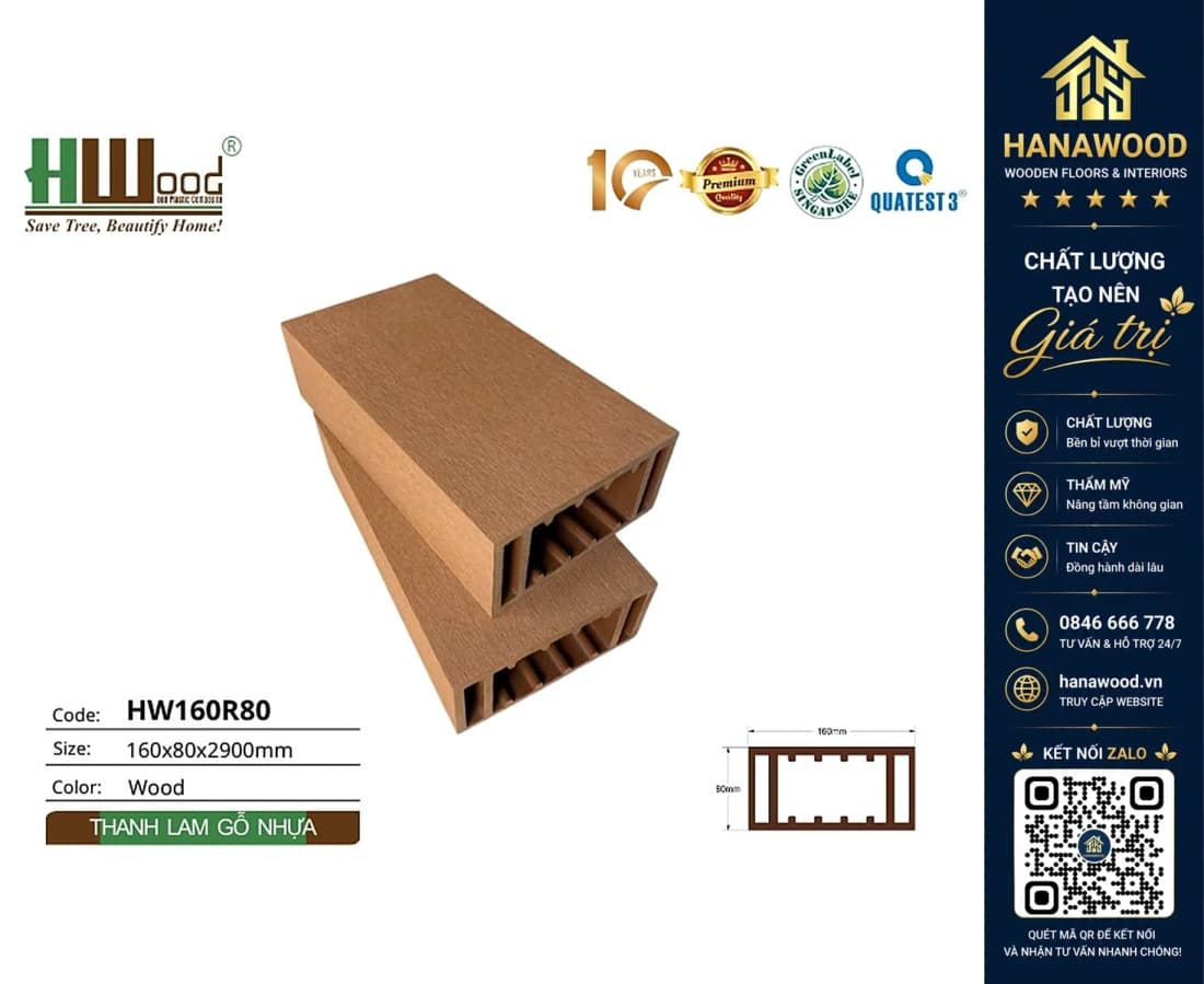 Thanh Lam Hộp Gỗ Nhựa Ngoài Trời Hwood HW160R80 Wood